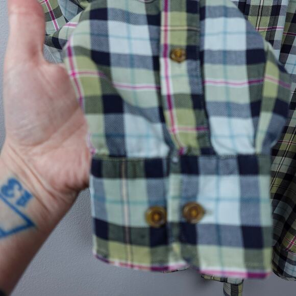 Vintage 90s Lands End Viyella Flannel Button Down Shirt Size M Sage Green Plaid - Picture 12 of 16